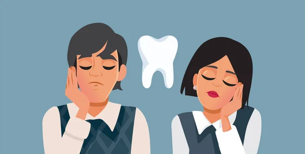 Pasangan Yang Menderita Dari Toothache Vector Cartoon Illustration - Stok Vektor