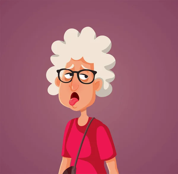 Donna Anziana Che Sente Disgustato Vettoriale Illustrazione Del Fumetto — Vettoriale Stock