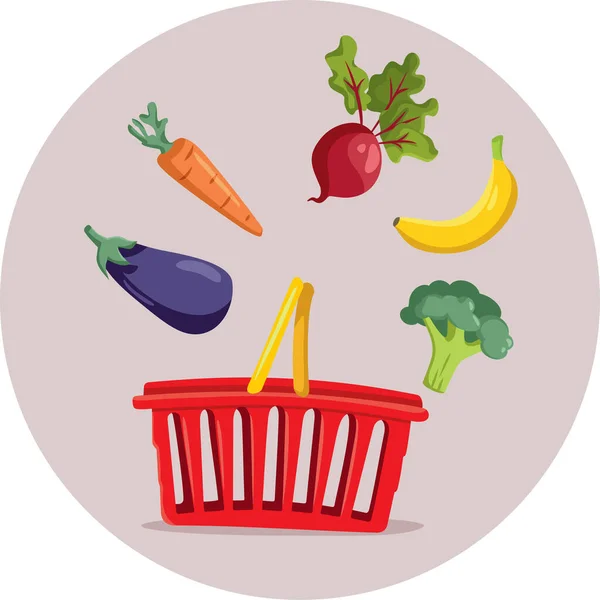 Warenkorb Für Lebensmittel Einkaufsvektorkonzept Illustration — Stockvektor