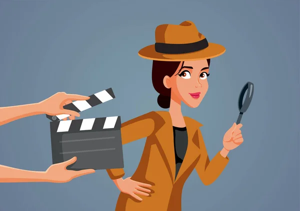 Ηθοποιός Filming Detective Σειρά Διάνυσμα Εικονογράφηση Κινουμένων Σχεδίων — Διανυσματικό Αρχείο