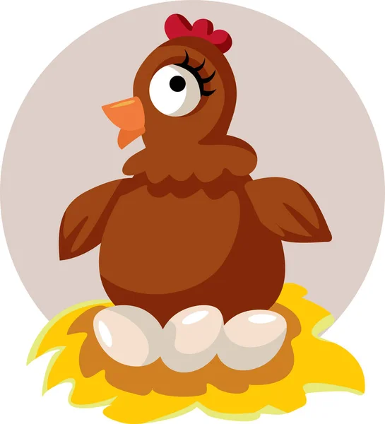 Happy Hen Hatching Eggs Vector Cartoon Ilustração —  Vetores de Stock