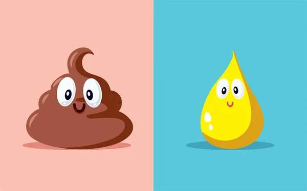 Poop Pee Funny Mascots Vector Cartoon Illustration Dalam Bahasa Inggris - Stok Vektor