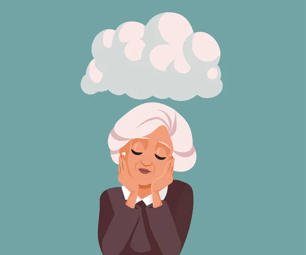 Mutsuz Yaşlı Kadın Üzgün Endişeli Vektör Illüstrasyonu — Stok Vektör
