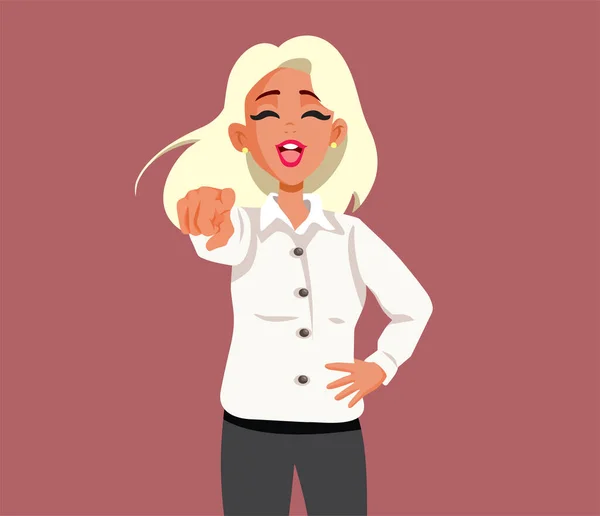 Mocking Woman Laughing Pointing Finger Vector Cartoon Illustration - Stok Vektor