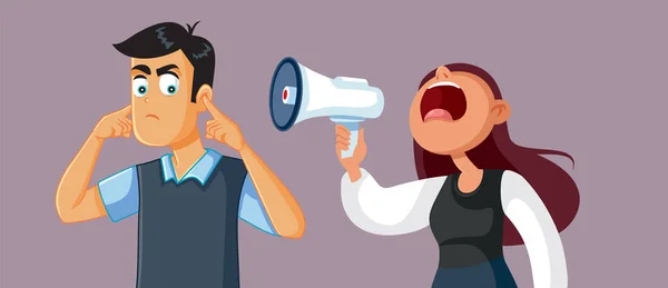 Woman Screaming Loudspeaker Couple Fight Concept Illustration — Stock Vector