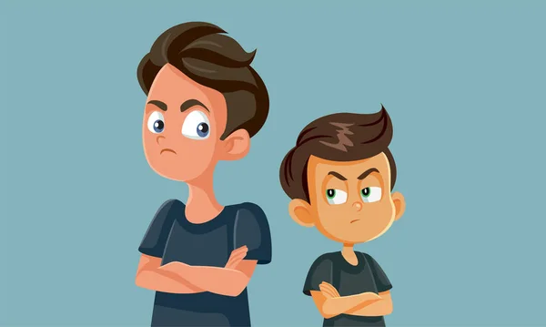 10代の男の子が弟と戦うベクトル漫画イラスト — ストックベクタ