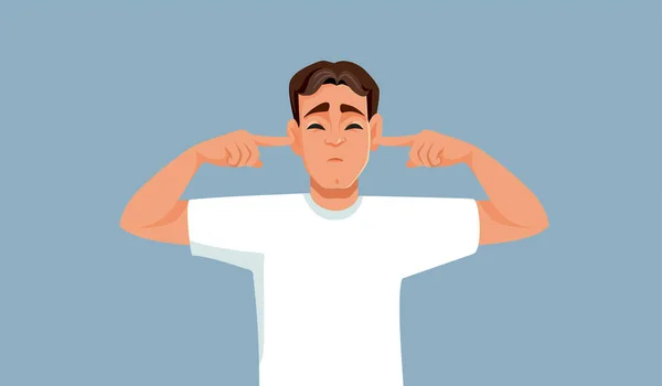 Stressed Man Covering His Ears Vector Cartoon Illustration — Stock Vector