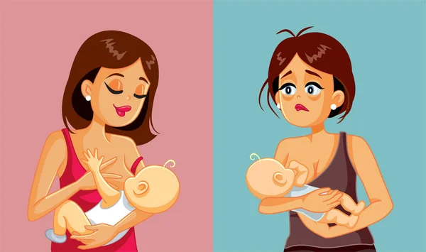 Woman Having Different Breastfeeding Experiences Vector Illustration — Stock Vector