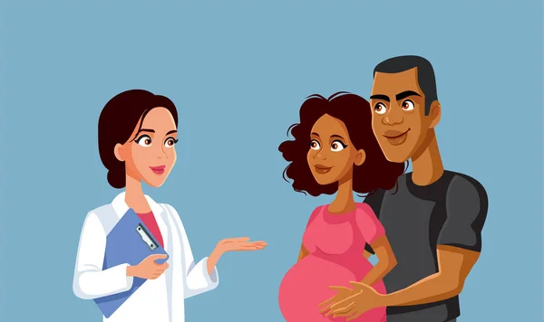 Casal Esperando Bebê Consultando Gyn Doctor Vector Ilustração — Vetor de Stock
