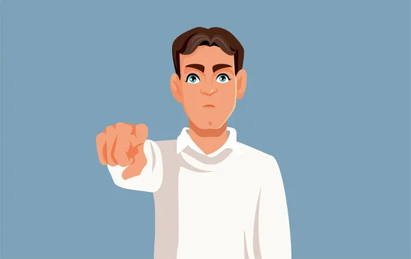 Nešťastný Muž Obviňuje Ukazuje Svůj Prst Vektorové Kreslené Ilustrace — Stockový vektor