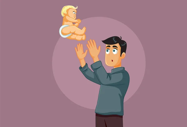 Бездушный Отец Поднимает Младенца Воздух — стоковый вектор