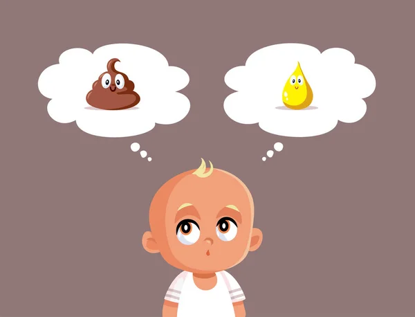 Baby Thinking Pee Poop Vector Cartoon Illustration - Stok Vektor