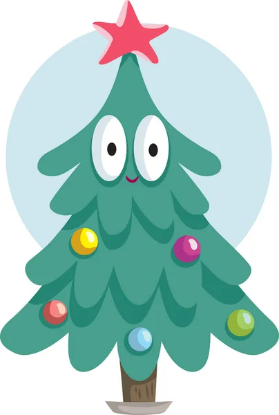 Vtipné Vánoční Strom Maskot Vektorové Kreslené Ilustrace — Stockový vektor