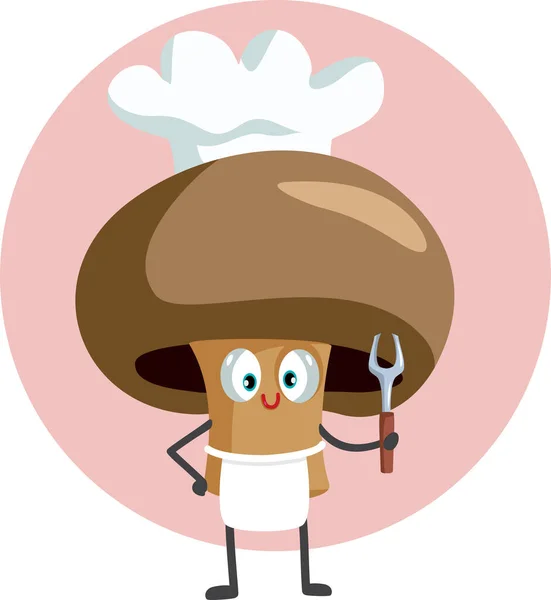 Chef Cogumelo Personagem Segurando Grill Utensil Vector Cartoon —  Vetores de Stock