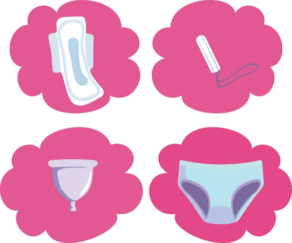 女性の衛生時代の概念図のための様々な衛生製品 — ストックベクタ