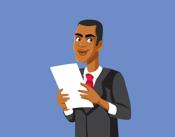 Happy Businessman Holding Contract Vector Cartoon Illustration — Stockový vektor