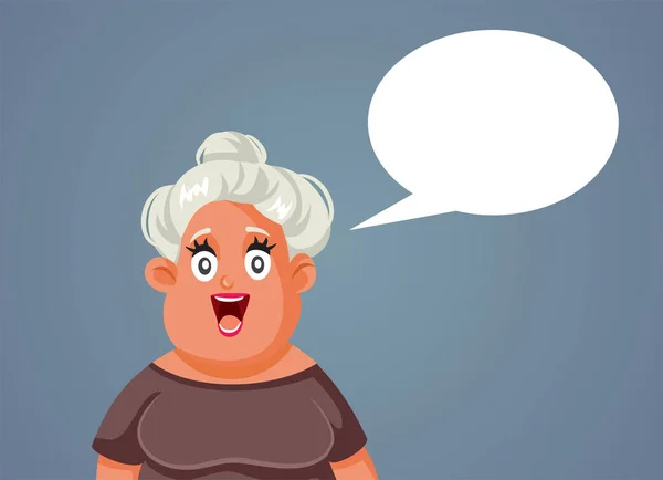 Happy Middle Age Woman Speaking Bubble Vector Cartoon Illustration - Stok Vektor