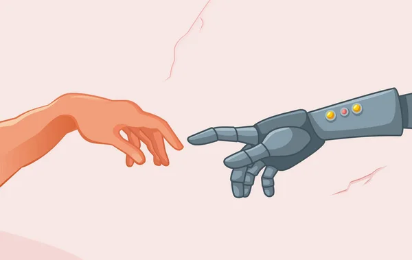人とロボットが手を触れる 人工知能コンセプトイラスト — ストックベクタ