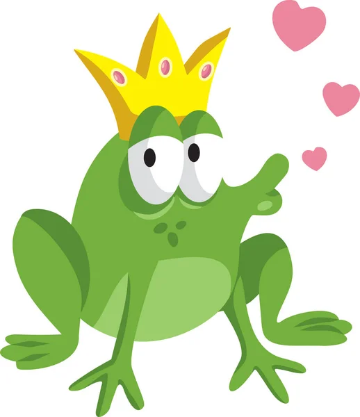 Prins Kikker Karakter Het Verzenden Van Kussen Vector Cartoon Illustratie — Stockvector