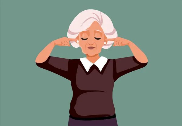 Zestresowana Seniorka Zakrywająca Uszy Ilustracja Wektora — Wektor stockowy