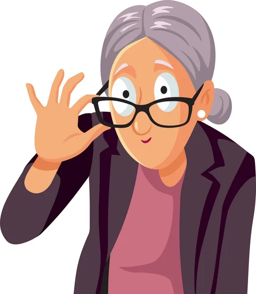 Engraçado Mulher Olhando Sobre Seus Óculos Vector Cartoon Ilustração — Vetor de Stock