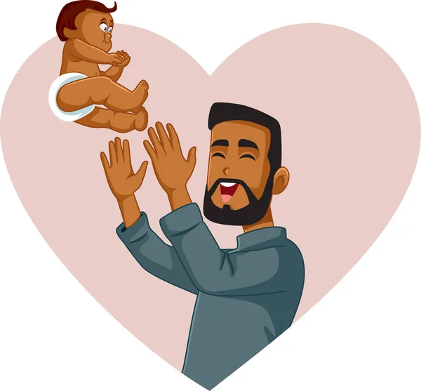 Gelukkig Papa Spelen Met Zijn Kleine Baby Vector Cartoon Illustratie — Stockvector