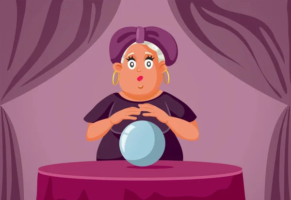 Funny Cartoon Fortune Teller Dengan Magic Crystal Ball - Stok Vektor