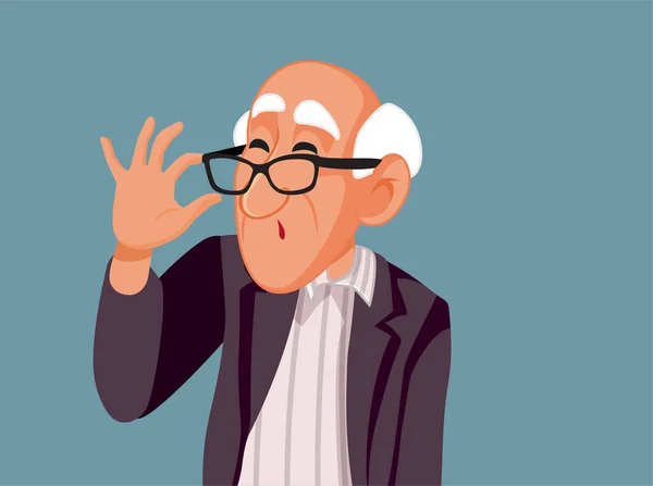 Senior Mann Blickt Über Seine Brille Vektor Cartoon Illustration — Stockvektor