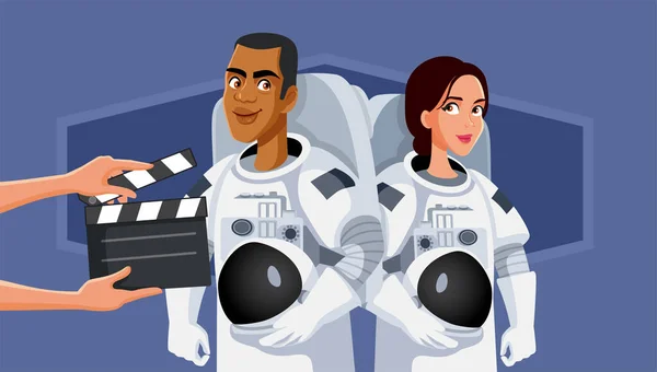 Crew Filming Sci Movie Vector Cartoon Illustration — Stock Vector