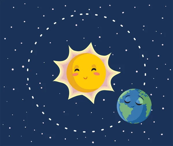 围绕太阳矢量卡通图解的地球行星自转 — 图库矢量图片