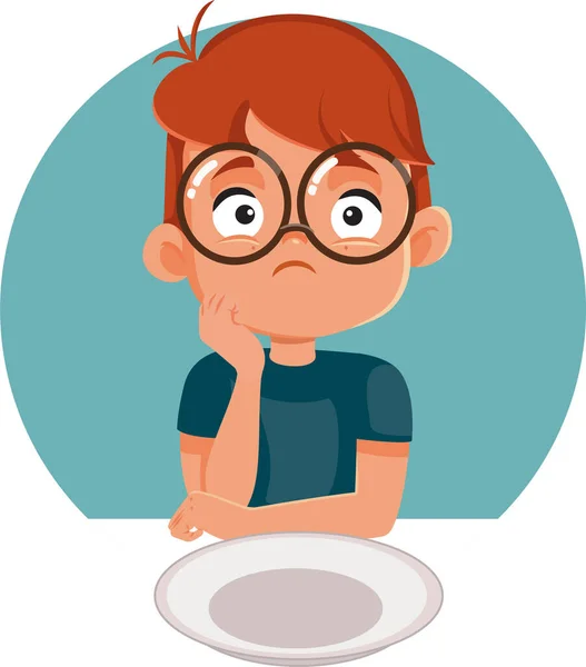 Garçon Malheureux Attendant Son Déjeuner Dessin Animé Vectoriel Illustration — Image vectorielle