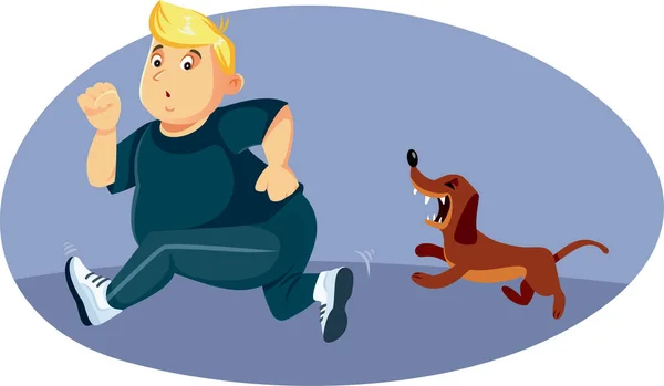 Homem Engraçado Fugindo Cão Agressivo Latindo Vector Cartoon —  Vetores de Stock
