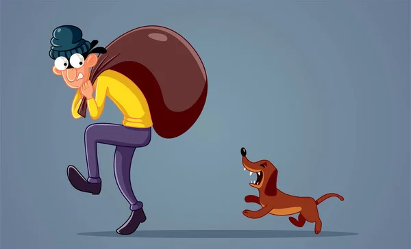 Robber Stressé Suivi Par Watch Dog Vector Illustration Bande Dessinée — Image vectorielle
