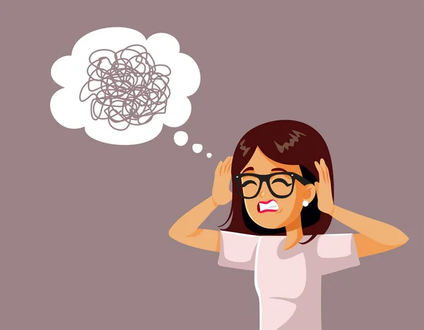 Stressed Woman Feeling Puzzled Confused Vector Cartoon Illustration — Stock Vector