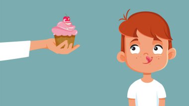 Anne oğluna lezzetli bir Çörek Çöl Vektörü Karikatürü veriyor.