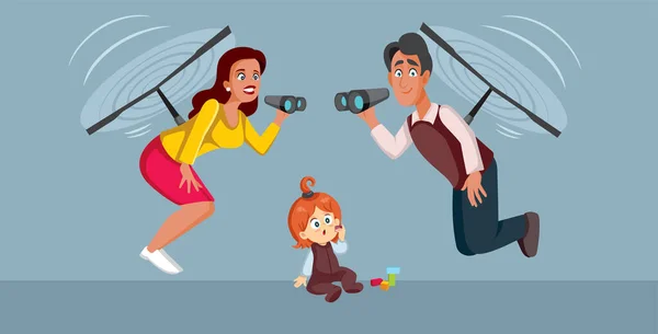 Helicopter Parents Supervising Toddler Child Vector Concept Illustration — Vettoriale Stock