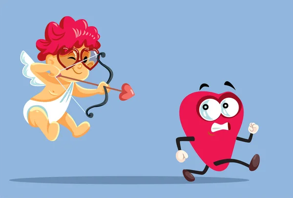 Cupid Running Heart Character Vector Cartoon Illustration — Vettoriale Stock