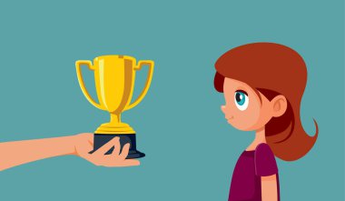 Küçük Kız Bir Kupa Vektörü Çizgi Filmi İllüstrasyonu Aldı