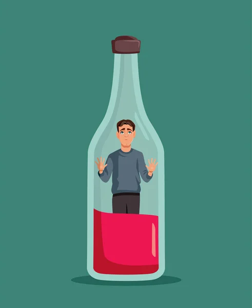 Şarap Şişesi Llüstrasyonunda Alkol Bağımlısı Adam — Stok Vektör