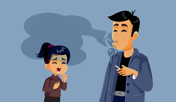 Child Exposed Secondhand Smoking Vector Cartoon Illustration — Vettoriale Stock