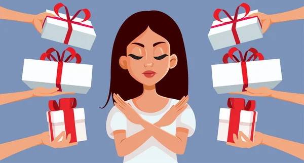 進歩と贈り物を拒否する独身女性 ベクトル漫画イラスト — ストックベクタ