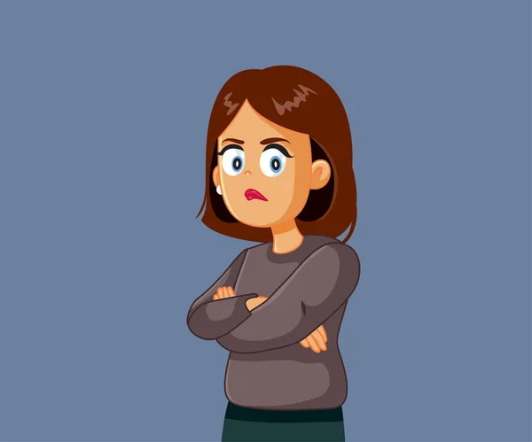 Displeased Woman Feeling Unhappy Vector Cartoon Illustration — Stockvektor
