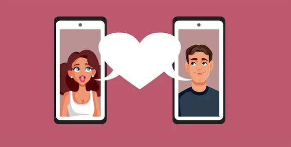 Couple Finding Love Online Internet Vector Cartoon — Stock Vector