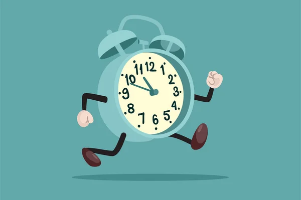 Anthropomorphic Cartoon Clock Running Away Vector Concept Illustration — Stock Vector