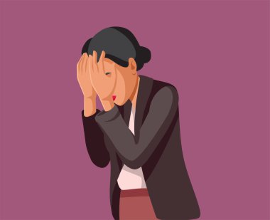 Unhappy Businesswoman Feeling Burnout and Depression Vector Illustration