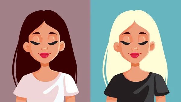 Woman Experimenting Blond Brunette Hair Color — Stock Vector