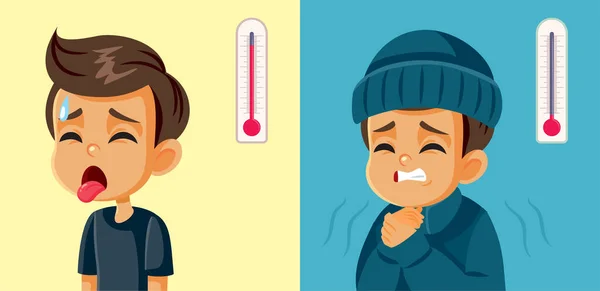 Child Suffering Winter Summer Cold Heat — Vettoriale Stock