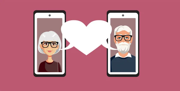 Senior Man Woman Χρησιμοποιώντας Μια Υπηρεσία Online Dating App — Διανυσματικό Αρχείο