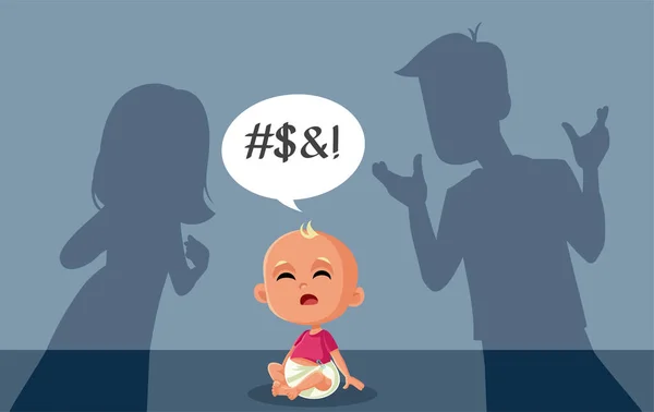 Little Baby Learning Vulgar Swear Word Vector Cartoon Illustration — Vettoriale Stock