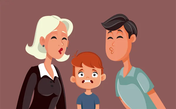Little Boy Disgusted His Parents Kissing Funny Vector Illustration — Vector de stock